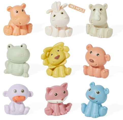 No Hole No Mould Baby Bath Toys - 9PCS Mould Free Bath Toys for 1 2 3 Year Olds Safe Easy-Grip Toddler Toddler Kids Swimming Pool Toys Wild Animals Water Play Toys for Boy Girl