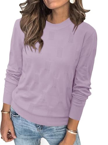 TrendiMax Pullover Damen Rundhals Strickpullover Casual Oberteile Langarm Sweatshirt Elegant Frühling Herbst (M, Frisch Lila)
