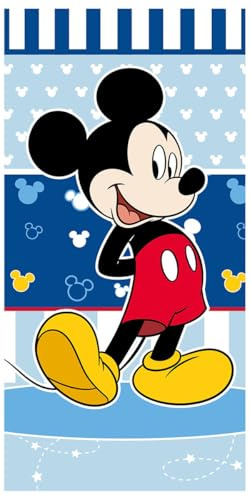 Jerry Fabrics Disney Mickey Mouse - Toalla de playa infantil (70 x 140 cm, 100% algodón), color azul y blanco