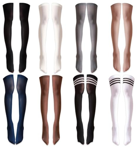 JSTHHTT 8 Paar Kniestrümpfe Overknee Strümpfe Damen Thigh High Socks Schwarz Warme Knee Stockings Knee High Beinwärmer Schenkel Socken für Mädchen, Overknees Lange Strümpfe Warme, Overknees Strümpfe