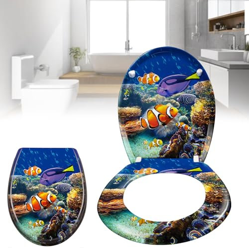 YARDIN Toilettendeckel WC Sitz mit Absenkautomatik Toilettendeckel Klodeckel Klobrille mit absenkautomatik Toilettensitz Verschiedene Muster, Bunte Zierfische