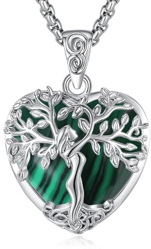 EUDORA Harmony Ball Corazón Collar Árbol de la vida con Malaquita para Mujer, Colgante de Cristal Curativo Malaquita Árbol de la Diosa Joyería Original Regalo para Mujer Madre Mama, 20+2