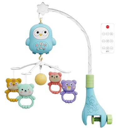 Dreuhuing Baby mobil för spjälsäng, baby spjälsäng mobil med musik, bärbar småbarn liggdel skallra sängklocka för barnkammare sängbord lekhage flickor pojkar