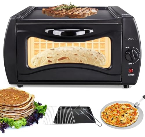 Tandoor ugn och pizzatillverkare – 15 l bänkugn med justerbar temperaturkontroll, inkluderar diskklämma och pizzaskal för Chapati, Roti, Naan, Lahmacun, Manakish