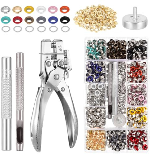 Faankiton Kit de Herramienta Ojetes Metalicos con Remachadora Ojales, 700 Piezas Ojales Metalicos, Ojales de Metal 5mm en 13 Colores, Set Ojales para Lonas, Cortinas, Toldos, Zapatos, Bolsas, Ropa