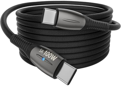 YISH Cavo USB C to USB C 100W - 2M 5A Cavo USB Type C to Type C Ricarica Rapida Filo USB3.0 Cavetto Cellulare Nylon Intrecciato Compatibile con MacBook iPhone 17 16 15 Galaxy S26 S25 S24 S23 iPad