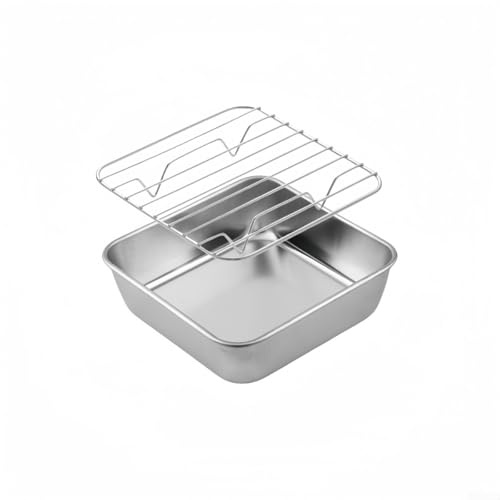 Yuanpgky Plaque de cuisson en acier inoxydable avec grille de refroidissement 15 x 15 x 5 cm, 20 x 20 x 5 cm, 24 x 24 x 5 cm, plaque à rôtir à la dinde pour four, cuisine, barbecue, gâteau (15 cm)