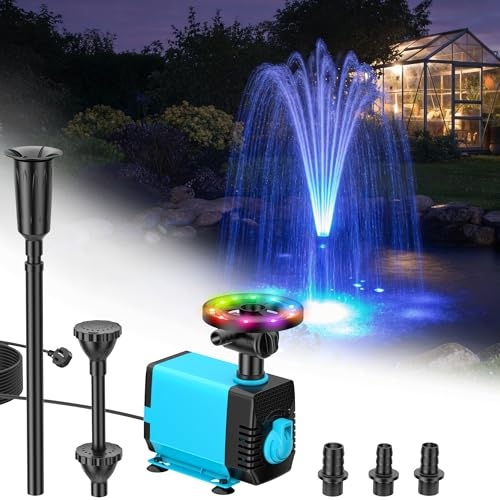POPOSOAP Fuente para Estanque con Luces RGB - Bomba Sumergible 40W, Caudal 2100 l/h, Altura y Caudal Ajustables para Decoración Diurna y Nocturna del Estanque y Mejora de la Calidad del Agua
