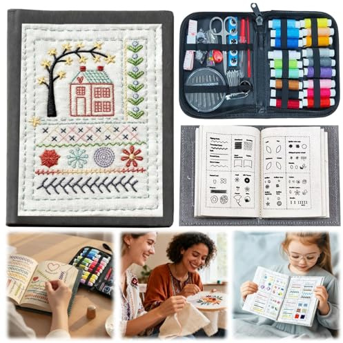 HBSFBH Juego de libros de bordado, Libro De Puntadas Para Bordado A Mano, Libros Bordados Portátil Para Principiantes, DIY Stitching Book, Guía de ejercicios de costura para principiantes