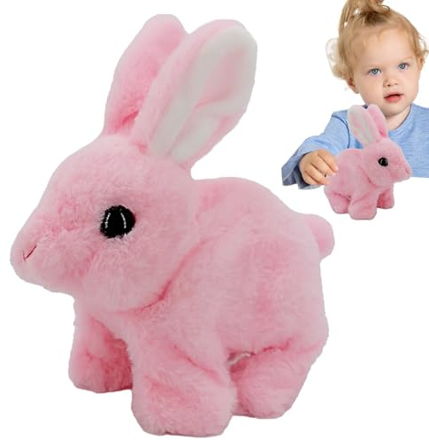 Conejito realista peluche, conejito de peluche interactivo - Juguetes de figura de felpa interactiva Conejito relleno - Pedra electrónica realista de conejo de Pascua para niños, saltos, sacudidas, te