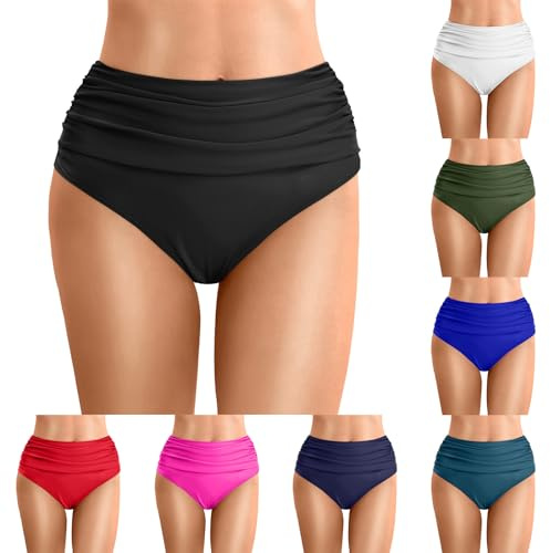 Bas Maillot De Bain Taille Haute pour Femme Élégant Bikini Ruched Bikini Slips Couleur Unie Triangle Short Amincissant Gainant Ventre Plat Vintage Élastique Bas BikinidePlage