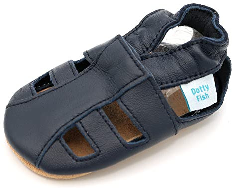 Dotty Fish Ledersandalen für Babys und Kleinkinder – Barfuß, rutschfeste, atmungsaktiv, britische Marke. Sommerschuhe für Jungen und Mädchen – Marineblaue Sandalen 6-12 Monate (19 EU)