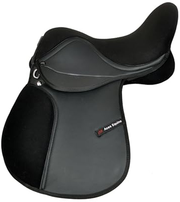Aces Equine SYNTHETIC GENERAL PURPOSE SADDLE WITH SUEDE SEAT WIDE FIT D-D 9 INCH BLACK SIZE 14,15,16,17,18 (14)