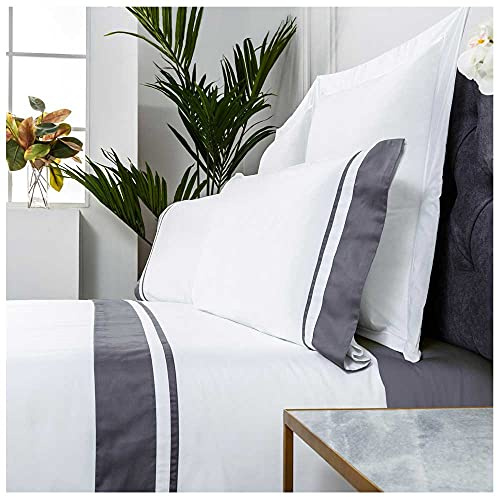 COTTON ARTean Juego sábanas Cama 90 Saten 300 Hilos LEUNA Blanco Gris