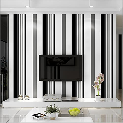 Q QIHANG Modern Minimalist Non-Woven Wallpaper Fashion Black and White Gray Stripes Living Room Bedroom TV Background Wall Shop Decoration 20.87 Wx393.7 L Non-Pasted