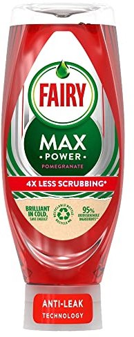 Fairy MaxPower Washing Up Liquid Pomegranate, 640 ml | Ultra Grease-Cutting Formula | Easy-Grip Upside-Down Bottle | Fast-Acting Cleaning for Dishes | Long-Lasting Fresh Pomegranate Scent