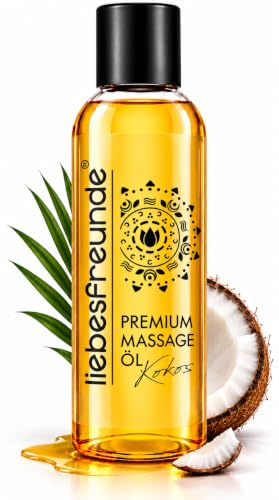 Liebesfreunde® Massageöl Kokos zur Entspannung, 150 ml | Massage Öl mit angenehmen Kokosduft - Pflegeöl für Körper & Seele, Made in Germany