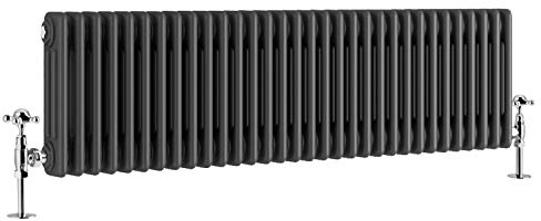 NRG 300 x 1460mm Cast Iron Radiator Traditional Triple Column Horizontal Anthracite Radiators with Free Valves for Bathroom Living Room