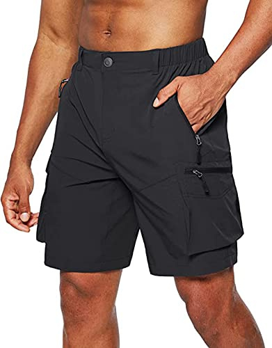 Tansozer Kurze Hosen Herren Sommer Schnelltrocknend Wanderhose Kurz Stretch Cargo Bermuda Sporthose Outdoor Trekking Wandershorts mit 5 Taschen Schwarz XL