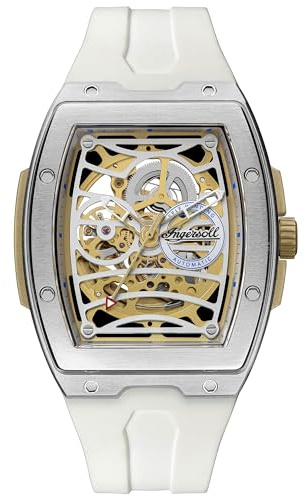 Ingersoll The Challenger 42 mm Automatic Herrenuhr mit weißem Ziffernblatt und weißem PU Armband I12308