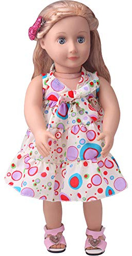 NIXNUT Doll Clothes Floral Long Dress with Bow Summer Clothing for American Girl Doll 18-inch