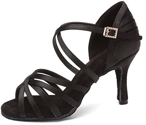 AOQUNFS Scarpe da Ballo Latino Americano Donna Raso Tacco Alto Scarpe da Salsa Tango Bachata Samba da Pratica e Performance,2324-8.5CM-Nero,EU36