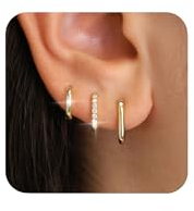 ZHESHY Gold Ohrringe Set Damen 3 Paar 14K Vergoldete Silber 925 Klein Creolen Ohrstecker Hängend Ohrringe mit Zirkonia Wasserfest Hypoallergen Goldene Stecker Mehrere Piercings Schmuck für Frauen