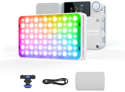 Amaran Ace 25c RGBWW Full Color LED Light, 32W On-Camera Video Light, 2300K-10000K, 5908 Lux @ 0.5m, USB-C Fast Charging, Magnetic Mount, 12 Lighting Effects, Wireless amaran App Control - White