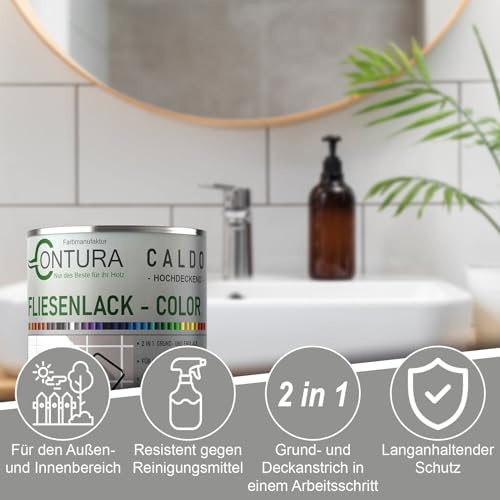 Contura Fliesenlack 750ml. Glänzend Fliesenfarbe 20 Farben Lack Fliesen Wand Boden Bad Küche Wandfliesen Bodenfliesen (Weiß RAL 9016, 750ml.)