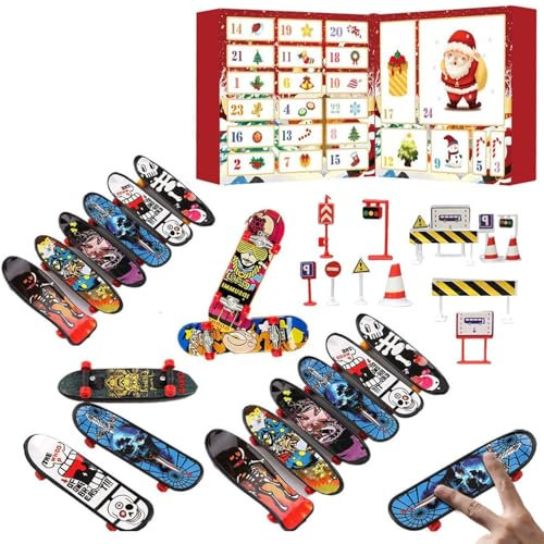 Finger Skateboards Advent Calendar 2024, Mini-skateboards Advent Calendar Toy, Fingerboard Fidget Advent Calendar 2024 for Kids, 24 Days Christmas Countdown Calendar, Xmas Gifts for Boys Adult