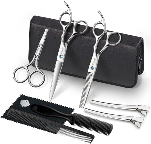 Fcysy Professional Hair Scissors and Thinning Shears Set for Salon, Hairdressing, Blending - Women, Men and Pets