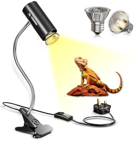 GlowUp Tortoise Heat Lamp with 2Pack 50W UVA/B Heat Bulb,360° Rotatable Reptile Heat Lamp Holder with Switch,150W Basking Light Fixture with Clamp for Bearded Dragon,Lizard,Turtle