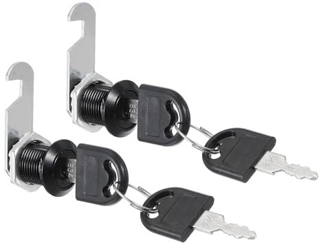 PATIKIL Cerradura de Cajón Cerraduras para Armarios con Llaves 2 Unidades 20mm (7/9) Cilindro de Cerradura de Seguridad de Aleación de Zinc con Leva Diferente para Puerta Armario Negro