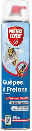 PROTECT EXPERT Spray Aérosol Guêpes, Frelons & Frelons Asiatiques - 600 ml - Jet Longue Portée 6m - Efficace Sur Les Nids - Action Choc & Foudroyante - GUEP600N