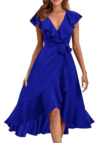 Vestido de gasa para mujer, festivo, largo, vestido de verano, vestido de playa, línea A, vestido de baile, cuello en V, vestido de gasa, vestido de verano, vestido largo con volantes, vestido largo