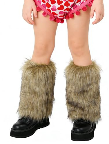 Moonlove Kids Girls Leg Warmers Faux Fur Furry Boots Cover Winter Warm Foot Sleeves Stockings Supplies Party Costumes for Halloween Christmas Stage Performance