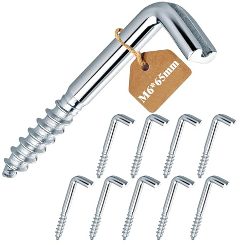 MejaRizon Schraubhaken Gerade mit Schlitz, M6-65mm, 10 Stück Hakenschrauben, Verzinkte Hakenschrauben, Wandhaken, Rostfrei für Außen, Zuverlässig Montierbar in Holz, Beton, Gipskarton