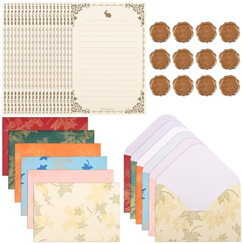 BAYTORY - Juego de 44 artículos de papelería para escribir, papel y sobres, juegos de papelería con líneas estéticas, kit para cartas de amor, 20 hojas de papel + 12 sobres (hojas)