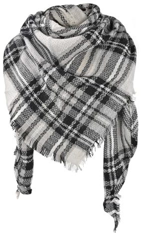 SGQTZDZQ Triangle Tartan Scarf, Plaid Blanket Winter Cashmere Scarf, Warm Shawl Halloween Checked Scarfs Autumn Winter Gifts for Women (Gray)