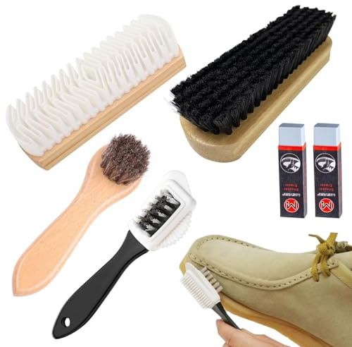 Tharvolex 6Pcs Professional Shoe Cleaning Kit, 4-Sided Suede Brush, Nubuck Brushes, Horsehair Shoes Brush & Eraser, All-in-One Shoe Brush Set for Deep Cleaning & Maintenance