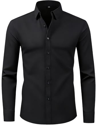 Okdance Mens White Long Sleeve Shirts 4-Way Stretch Wrinkle Free Long Sleeve Button Down Shirts Casual Business Office Shirt