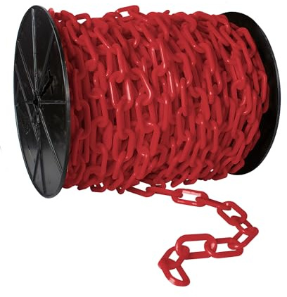 Mr. Chain Heavy-Duty Plastic Barrier Chain Reel, Red, 2-Inch Link Diameter, 100-Foot Length (51105)