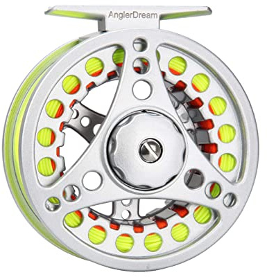 AnglerDream 1 2 3 4 5 6 7 8WT Fly Reel with Line Combo Large Arbor Aluminum Fly Fishing Reels (Fluo Yellow Fly Line, 3/4WT Fly Reel with Line Combo)