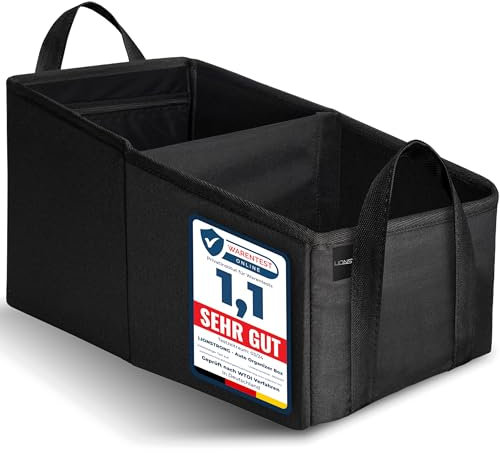 LIONSTRONG® Auto Organizer [EXTREM STABIL DURCH KUNSTSTOFFPLATTEN] - Universeller Rückbank Organizer für den Rücksitz & Beifahrersitz - Ideal für den Urlaub, viel Platz für Spielzeug - Wasserabweisend