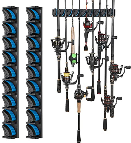 PLUSINNO Vertikaler Angelrutenhalter, Wandmontage, Angelrutenhalter für bis zu 18 Ruten oder Kombinationen, passend für die meisten Ruten mit einem Durchmesser von 3-19 mm