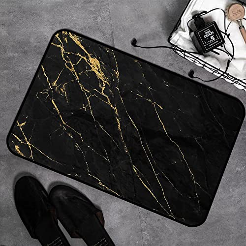 GOSUNA Memory Foam Badezimmer- 40 x 60 cm,Schwarz-Gold-Marmor-Design-Kunstwerk,Badteppich Saugfähige Rutschfester Badvorleger Waschbar Badematte