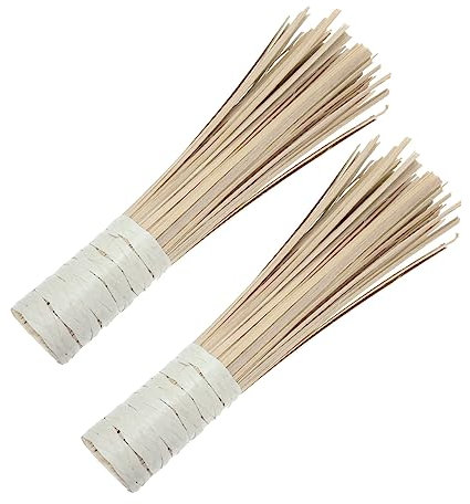Healeved 2pcs Bamboo Pot Brush Old-fashioned Hearth Cleaning Brush Natural Bamboo Scrubbing for Pots Stoves Kitchen Cleaner
