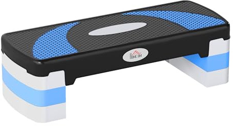HOMCOM Step Fitness da Aerobica, Stepper Regolabile a 3 Altezze 10-15-20 cm per Allenamento a Casa e Palestra, Blu e Nero
