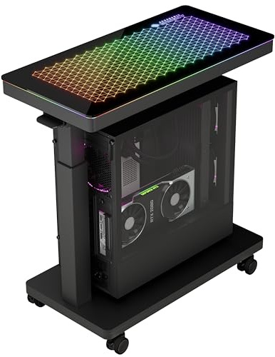 EUREKA ERGONOMIC PC Stand Adjustable Computer Tower with Music Sensing LED Lights, PC Trolley on Lockable Castor Wheels Sturdy, for Gaming Desk Computer Accessories, Black