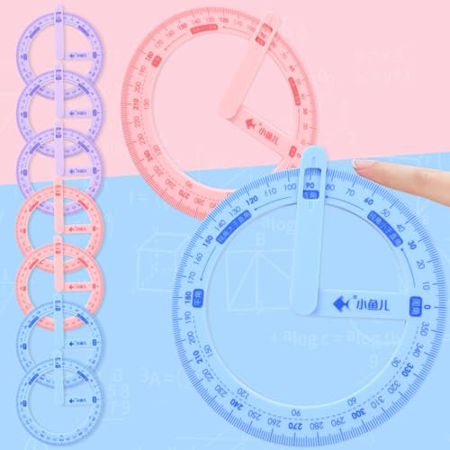 9 Pack 360 Degree Protractor Set, Plastic Geometry Protractors with Arm